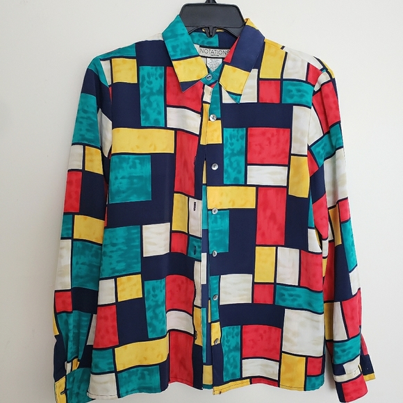 Notations Petite Colorful Square Print Blouse - Picture 3 of 10